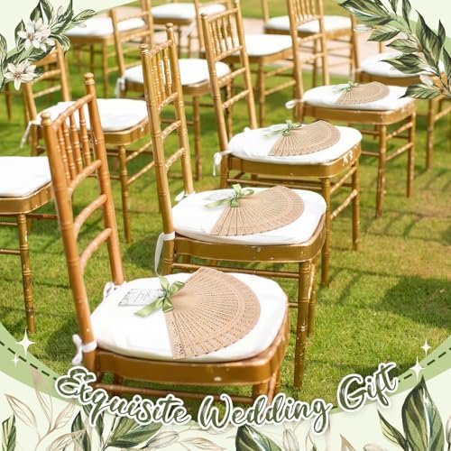 50 Sets Wooden Wedding Fans Sandalwood Handheld Folding Fans with Ribbon Thank You Tag for Wedding Guests Baby Shower Birthday Bridal Gifts Party Favors (Green,Leaf) - Image 4