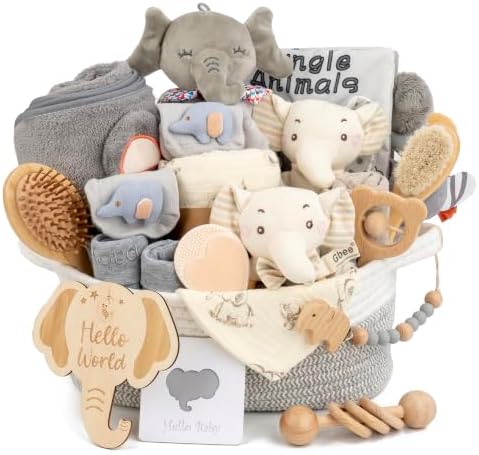 Baby Boy Gift Basket, 21-Piece Newborn Boy Shower Gift, Bath & Grooming(Type - Elephant) by Unknown