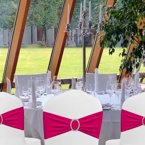 Hot Pink Chair Sashes 50 Pack, Spandex Chairs Bands for Birthday Wedding Party Decor, Hot Pink Chair Bows Sashes - Image 2