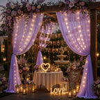 20ft x 10ft Lavender Chiffon Backdrop Curtain with Lights String for Parties,4 Panels Sheer Tulle Curtain Wedding Backdrop for Baby Shower Birthday Party Ceremony Reception Home Decorations - Image 3