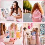 Rtteri 30 Pcs Pink Bow Party Favors Gift Set for Women, Coquette Bow Baby Shower Prizes for Winners Bachelorette Bridal Shower, Includes 16 oz Glass Tumbler PVC Gift Bag Cosmetic Bag Keychain - Image 5