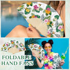 25 Pcs Hawaiian Tropical Folding Paper Fans Bulk with Organza Bag - Image 4
