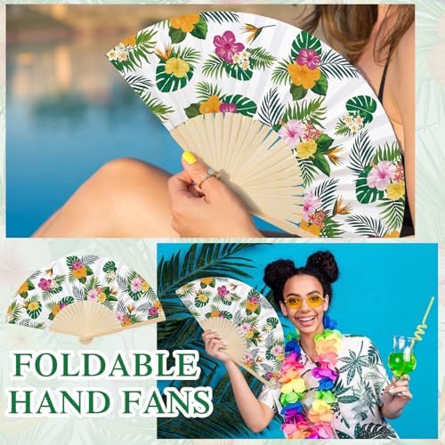25 Pcs Hawaiian Tropical Folding Paper Fans Bulk with Organza Bag - Image 4