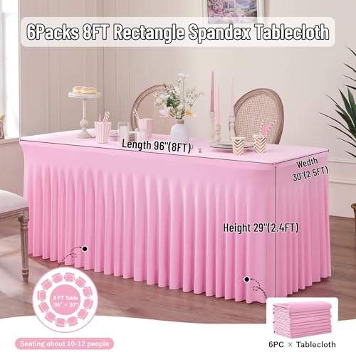 Spandex Tablecloth 8FT Rectangle Table Cover 6 Pack Pink Wrinkle-Free - Image 3