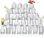 Glass Bud Vase Set of 30, Small Flower Vases, Glass Vases for Centerpieces, Vintage Home Table Decorations Bud Vases (30 Pcs, Clear) by BJONKZ