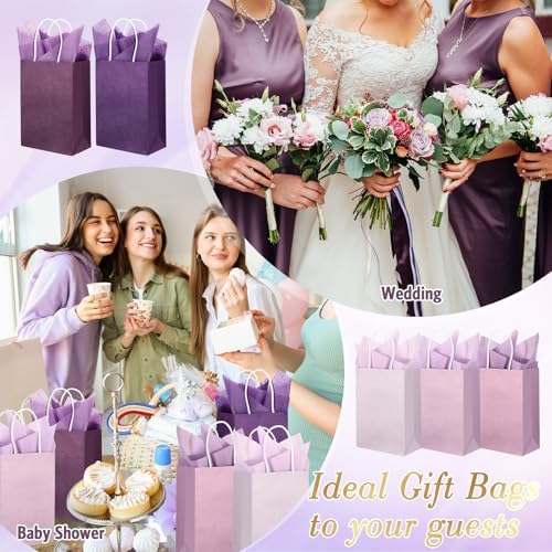 Kolldenn 50 Set Gradient Purple Gift Bags with Tissue Paper - Image 5