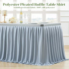 Partisky Gray Polyester Table Skirt for Rectangle Tables 14ft, Wrinkle Resistant Pleated Ruffle Table Cloth for Banquet Wedding Trade Baby Shower Display Gift Dining Table - Image 3