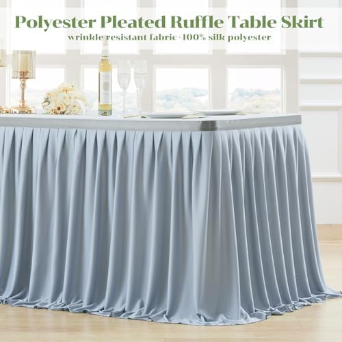 Partisky Gray Polyester Table Skirt for Rectangle Tables 14ft, Wrinkle Resistant Pleated Ruffle Table Cloth for Banquet Wedding Trade Baby Shower Display Gift Dining Table - Image 3