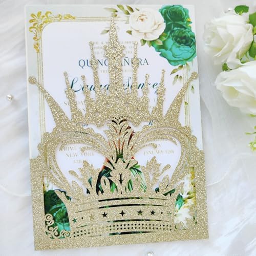 20 sets Laser Cut Crown wedding invitation pockets,Quinceañera Invitations, Sweet 16 Invitations,1 birthday invitations,and etc. - Image 4
