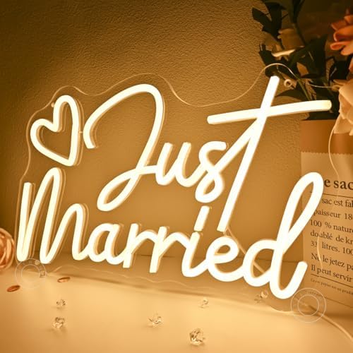 SYLHOME Just Married Led Neon Light Sign Heart Wedding Backdrop Wall Decor - Image 4