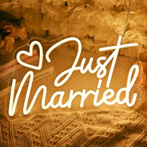 SYLHOME Just Married Led Neon Light Sign Heart Wedding Backdrop Wall Decor - Image 5