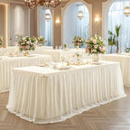 Wish Care 6 Pack Ivory Tulle Tablecloth for 8 Foot Rectangle Tables Stretch Fitted Rectangular Table Cloth 8ft Wrinkle Free Ruffle Elastic Table Cover Tutu Skirt for Wedding Birthday Party Baby Shower - Image 2