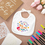 SytuHe 95 Pcs DIY Baby Bibs Decorating Kit50 White Bibs 24 Stencils 20 Fabric Markers 1 Baby Shower Game Sign - Image 4