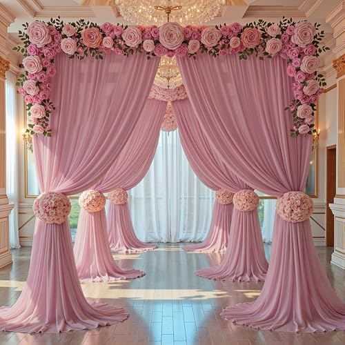 30ft x 10ft Dusty Rose Backdrop Curtains, Wrinkle-Free Sheer Chiffon Fabric Photo Backdrop Drapes for Wedding Arch Party Ceremony Stage Photography Birthday Decorations - Image 2