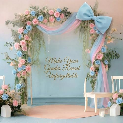 Canlierr Extra Large Pink and Blue Organza Bow Gender Reveal Decorations 39 x 59 Inch Giant Pink Blue Tulle Bow with Tie and Long Ribbon Tails for Wedding Valentines Party Backdrop Room Wall Decor - Image 6