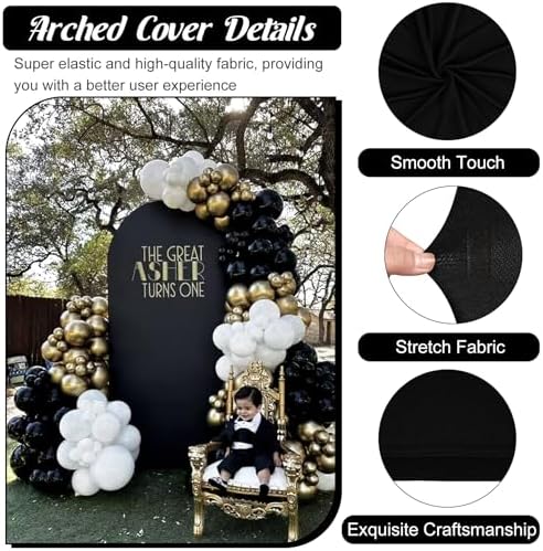 Metal Arch Stand and Cover Set,1 Black Spandex Fitted Backdrop with 1 Gold Wedding Arched Stand Frame for Parties Birthday Baby Shower Bridal Banquet Decoration (6.6FT) - Image 3