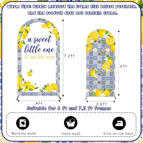 Serencatcher 7.2ft 6ft Blue Tiles Lemon Baby Shower Arch Backdrop Covers - Image 2