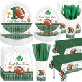 Potchen 452 Pcs Themes Party Supplies Decorations for 50 Guests, Paper Plates Napkins Cups Tablecloth Cutlery Straws for Birthday Baby Shower Party Decorations(Green Brown,1st Football Birthday) by Potchen