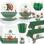 Potchen 452 Pcs Themes Party Supplies Decorations for 50 Guests, Paper Plates Napkins Cups Tablecloth Cutlery Straws for Birthday Baby Shower Party Decorations(Green Brown,1st Football Birthday) by Potchen