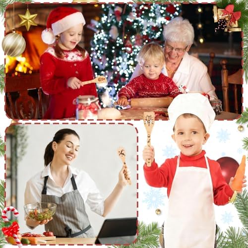 12 Sets Christmas Wooden Spoons Bridal Shower Favors Baby Shower Kitchen Utensils Set Wooden Spoons Waffle Towel and Christmas Tags Prizes for Xmas Party House Kitchen Supplies - Image 7