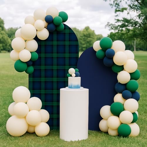 Set of 2 Tartan Plaid Arch Backdrop Cover Tartan Tiles Spandex Stretchy Arch Cover for Bear Birthday Party Boys Baby Shower Banquet Decoration (5FT 6FT,Blue Green) by agogos
