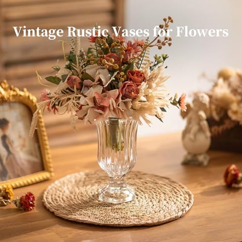 Glasseam 7.5In Tall Glass Vases for Centerpieces, Pedestal Vase for Flowers - Image 4