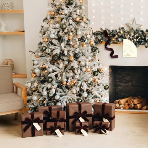 Matte Brown Christmas Kraft Wrapping Paper 45 ft Velvet Ribbon 12 Gift Tags - Image 4