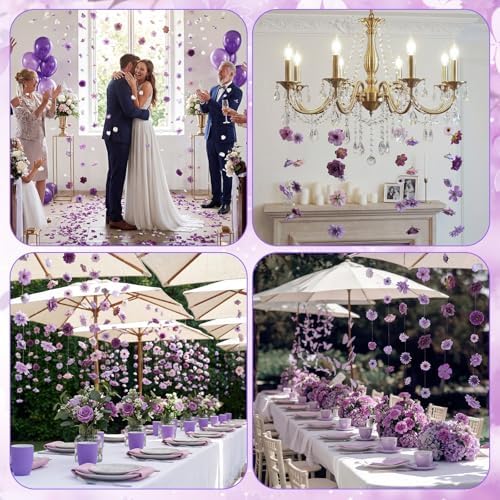Sliner 8 Pcs 52.5 ft Artificial Flower Garland Hanging Decorations Dangling Fake Flowers with Hooks Spring Party Decorations for Wedding Background Arch Birthday Baby Shower Home Garden Decor (Purple) - Image 3