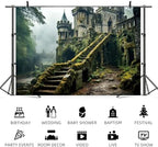 12x8ft Mysterious Castle in The Forest Backdrop Enchanted Forest Vintage Medieval Castle Photography Background Fairy Tale Wonderland Party Banner Decorations Kids Portrait Photo Booth Prop - Image 5