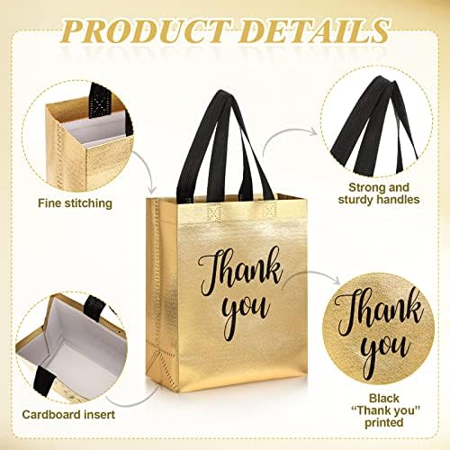 Fumete 100 Pcs Gold Glossy Thank You Gift Bag with Handles - Image 4