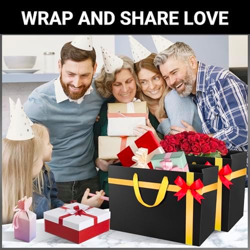 EUSOAR Black Gift Bags with Handles, 25pcs 16"x6"x12" Thank You Large Paper Gift Bags Bulk, Merchandise Retail Shopping Wrap Paper Business Birthday Party Favor Wedding Bridal Treat Bags - Image 6