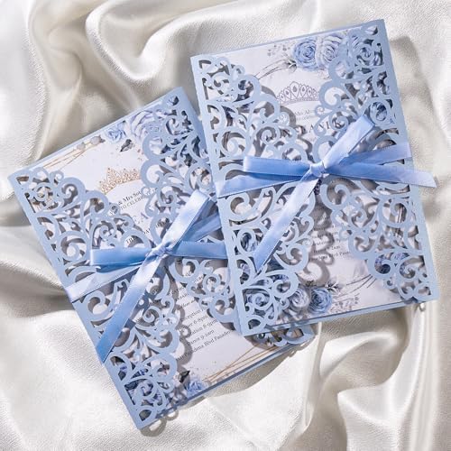 50PCS Blue Customizable Wedding Invitations with Envelopes and RSVP Cards - Image 7