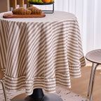 vctops Farmhouse Khaki Stripe Ruffle Table Cloth, Boho Cotton Linen Tablecloth, Washable Table Cover for Round Table Baby Shower Kitchen Party Wedding Decor (Khaki B,70") - Image 4