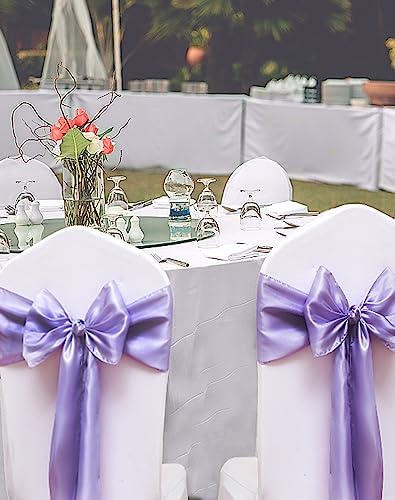 50 Pack Satin Lavender Chair Sashes for Wedding Birthday Graduation Baby Shower Party Hotel Meeting Decorations, Lavender Chair Bows for Banquet Chairs Folding Chairs Decor - Image 3