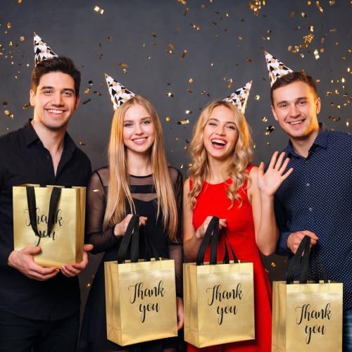 Fumete 100 Pcs Gold Glossy Thank You Gift Bag with Handles - Image 5