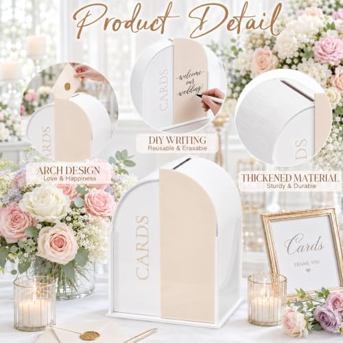 White Arched Wedding Card Box with Light Beige Standee & Erasable Pen - Image 4