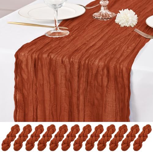 12 Pack Terracotta Fall Table Runner 10Ft Cheesecloth Table Runner Rustic Gauze Table Runners Romantic Long Sheer Fabric Cheese Cloth Table Runners for Wedding Party Bridal Baby Shower by Lumaycens