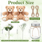6 Set Teddy Bear Baby Shower Centerpieces with Mason Jar, Brown - Image 4