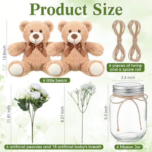 6 Set Teddy Bear Baby Shower Centerpieces with Mason Jar, Brown - Image 4