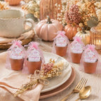 JarThenaAMCS 50 Sets Pink Little Pumpkin Baby Shower Party Favors Fall Planting Gift Set with Mini Pots Seed Packets Organza Bags Thank You Tags for Guests Autumn Thanksgiving Gender Reveal - Image 7