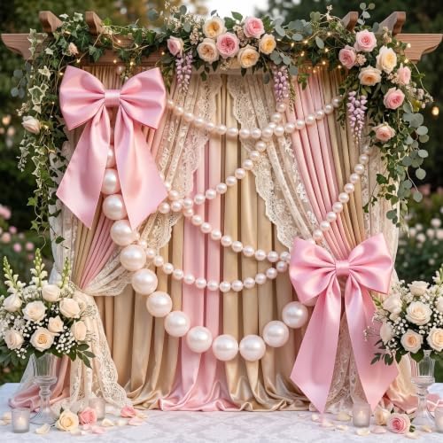 Kajaia 2 Giant Bows with 4 Pearl Garland Strands, 40 x 24 in, Pink, 2 Pcs - Image 5