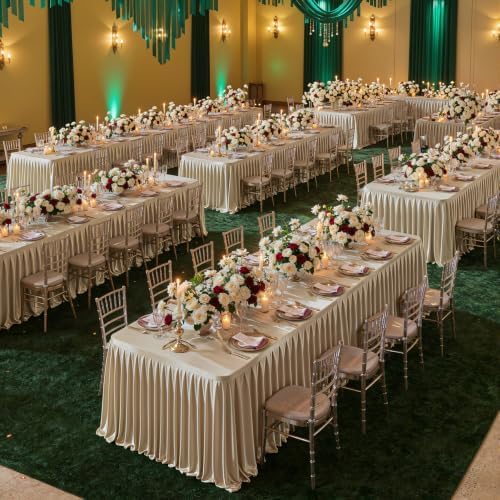 Champagne Gold Satin Tablecloths Rectangle 6FT, Glitter Spandex Fitted Stretch Table Covers Wrinkle-Resistant Floor Length Pleated Table Skirt for Weddings Parties Baby Shower Banquets Vendor Events - Image 6