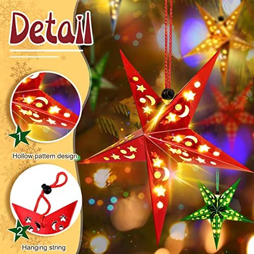 Hortsun 20 Set Paper Star Lanterns Lighted 3D,Red, Green, Gold, Silver - Image 4