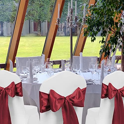 Burgundy Chair Sashes 50 Pack, Dark Red Marroon Satin Chair Ribbons for Party Wedding, Universal Chairs Ties Knots for Folding Chairs Decor - Image 5
