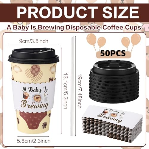 Jingmore 50 Set a Baby Is Brewing Coffee Cups Lids Straws Sleeves 16oz - Image 2