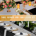 Breling 24 Pack Black and Silver Disposable Tablecloth and Table Runner Set - Image 5