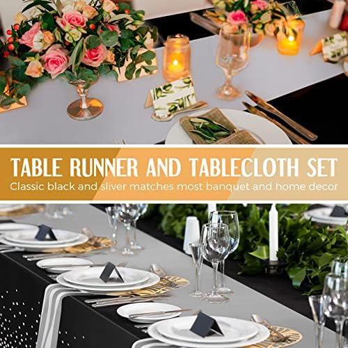Breling 24 Pack Black and Silver Disposable Tablecloth and Table Runner Set - Image 5