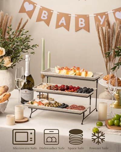 LAUCHUH 3 Tier Serving Trays for Party, Porcelain Tiered Serving Tray Stand - Image 3
