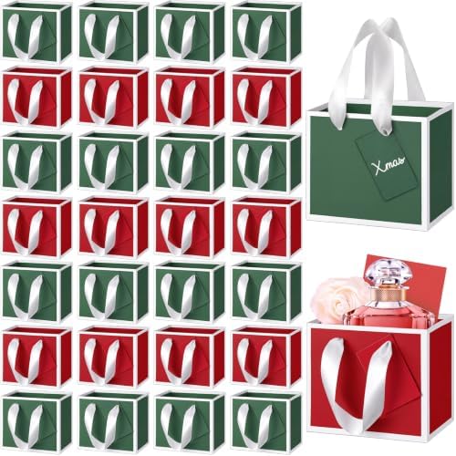 Yeaqee 50 Pcs Mini Metallic Paper Gift Bags with Handle, Green Red, White by Yeaqee