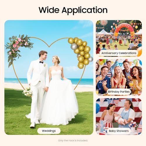 Heart Shape Wedding Arches for Ceremony, 6.9FT Gold Love Arch Backdrop Stand, Metal Heart-Shaped Balloon Arch Frame for Wedding Baby Shower Bridal Birthday Christmas Party Decorations - Image 5